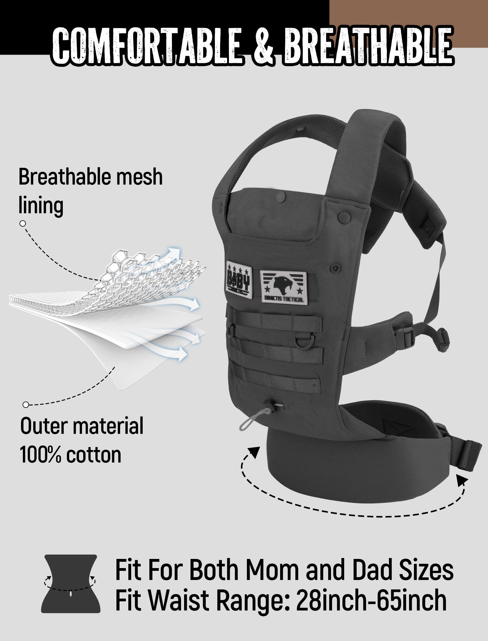 Dinictis Tactical shoulder strap padding reduces strain during long errands.