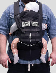 Dinictis Tactical carrier with X-shaped back design distributing weight evenly to reduce shoulder strain