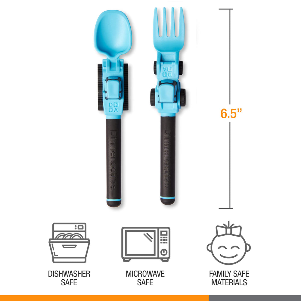 Dinneractive construction-utensils promote independent eating during snack time.