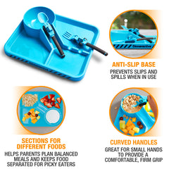 Dinneractive loader spoon helps small hands scoop and explore textures.