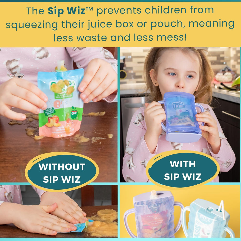 Dinneractive Sip Wiz shows easy-access straws for quick toddler snacks.