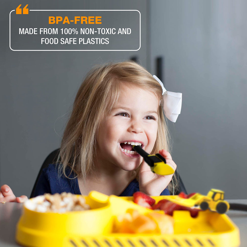 Dinneractive soft-grip handles fit small hands for safe handling.