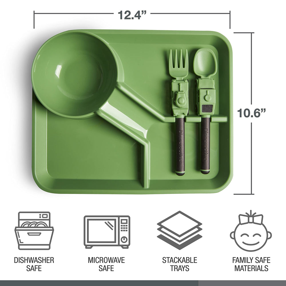 Dinneractive stackable kids dining set helps save cupboard space.