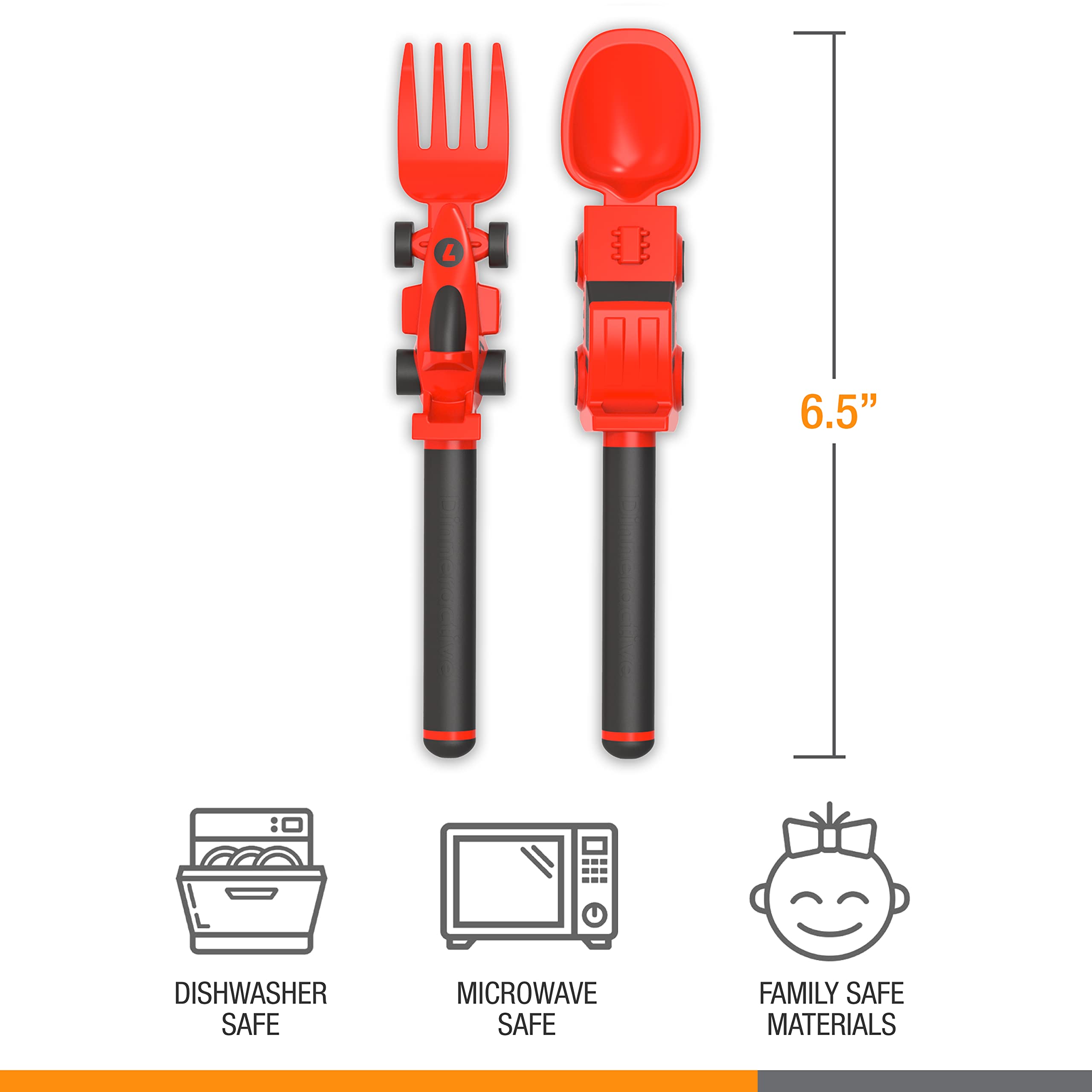 Dinneractive kids utensils race-car design supports engaging meals.