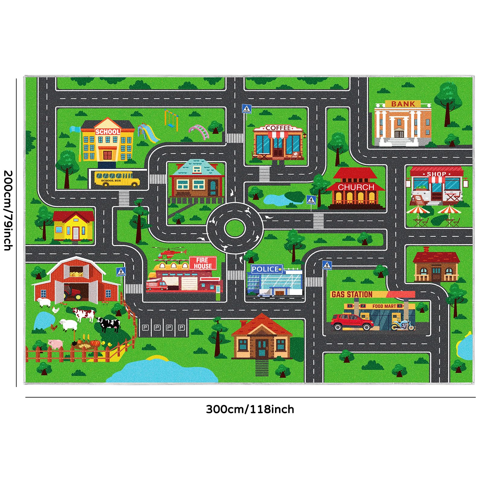 DINSUMRUG city life road map detail highlights pretend driving routes.