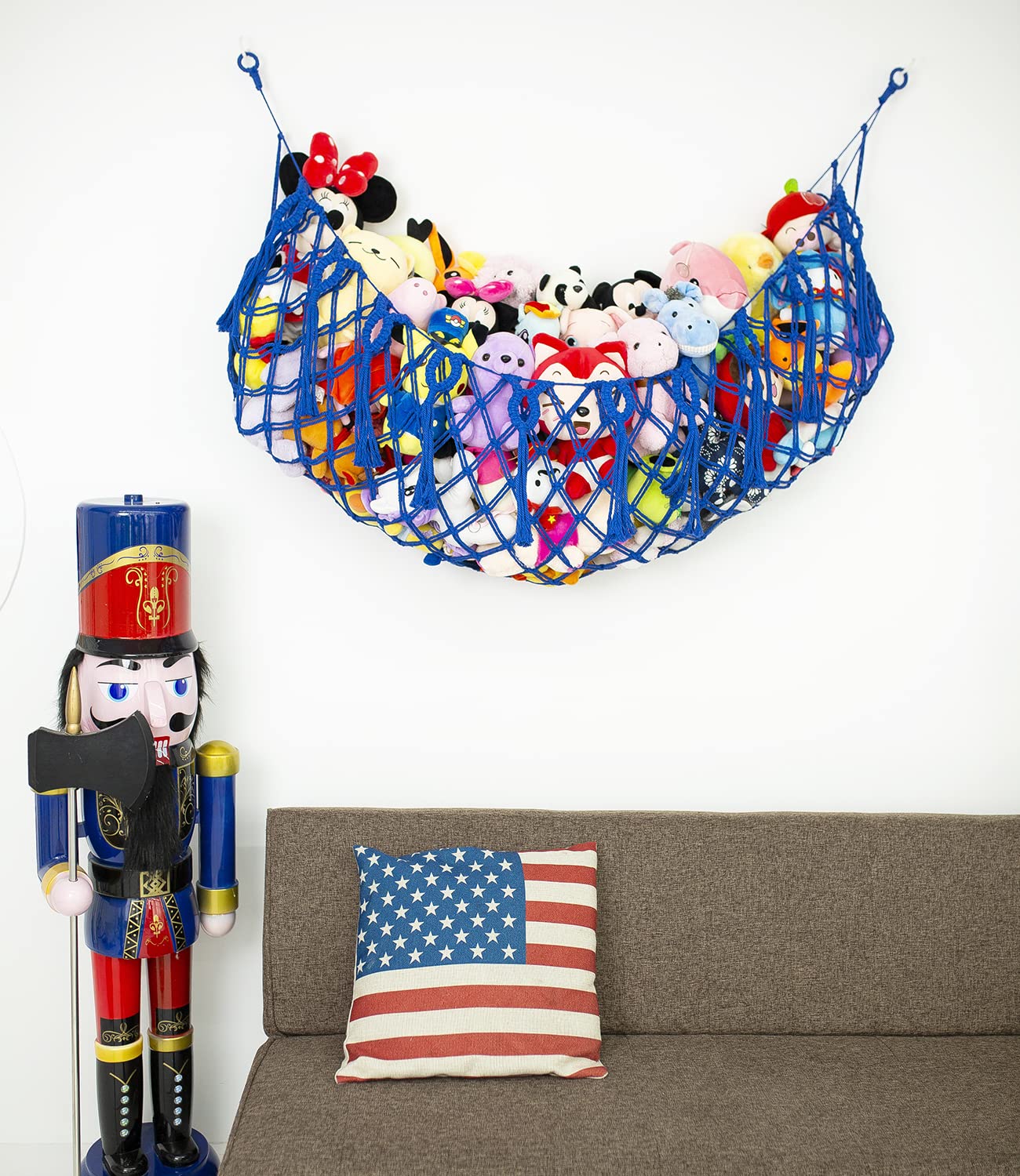 Diocos handmade macrame cotton cord blue hammock showing intricate weave