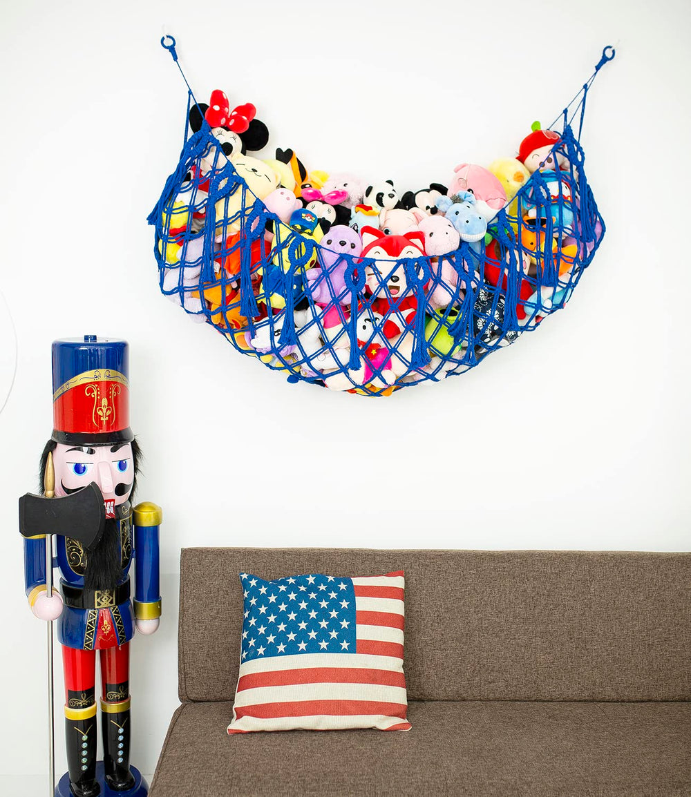 Diocos handmade macrame cotton cord blue hammock showing intricate weave