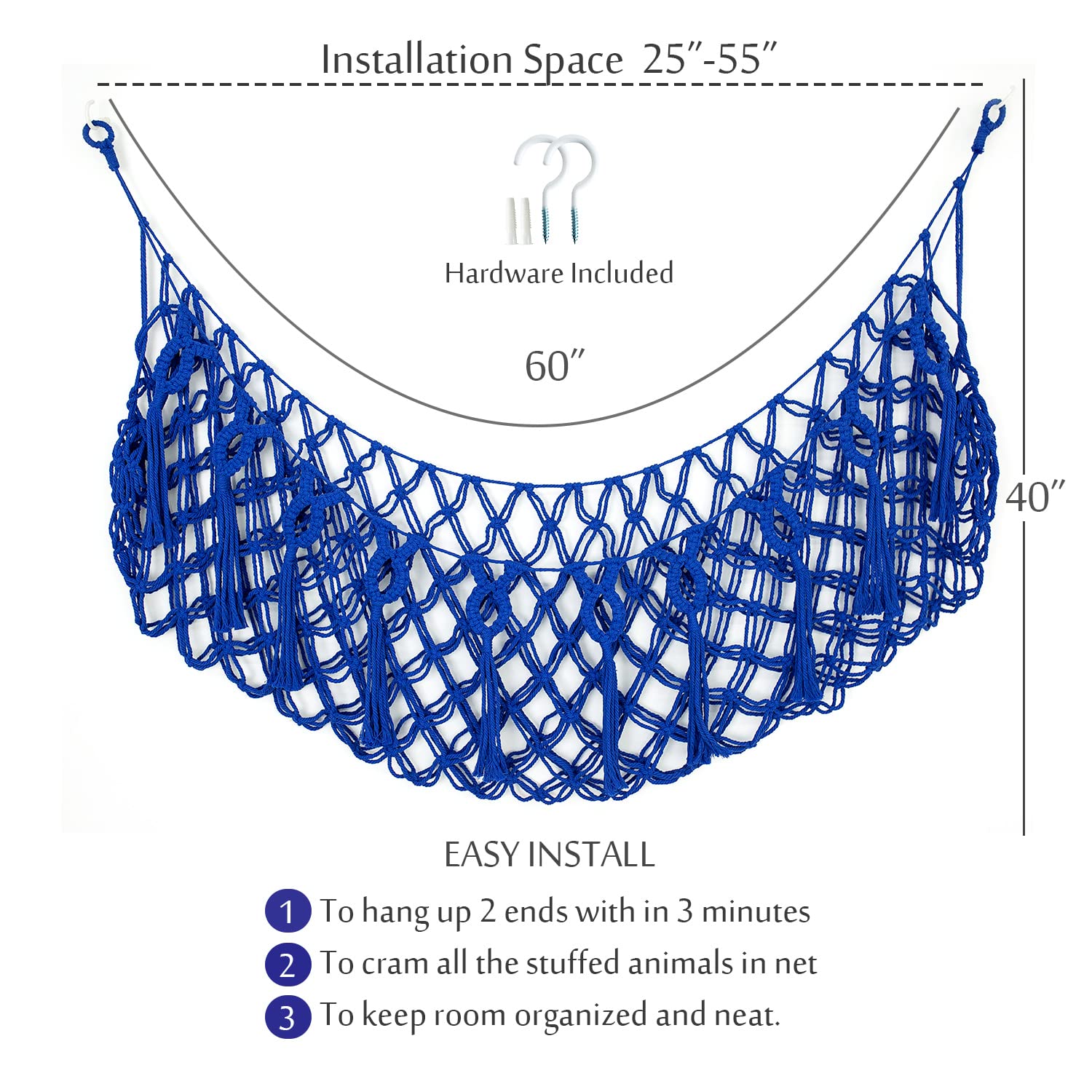 Diocos large-capacity hammock 60x15 inches in blue for plush storage