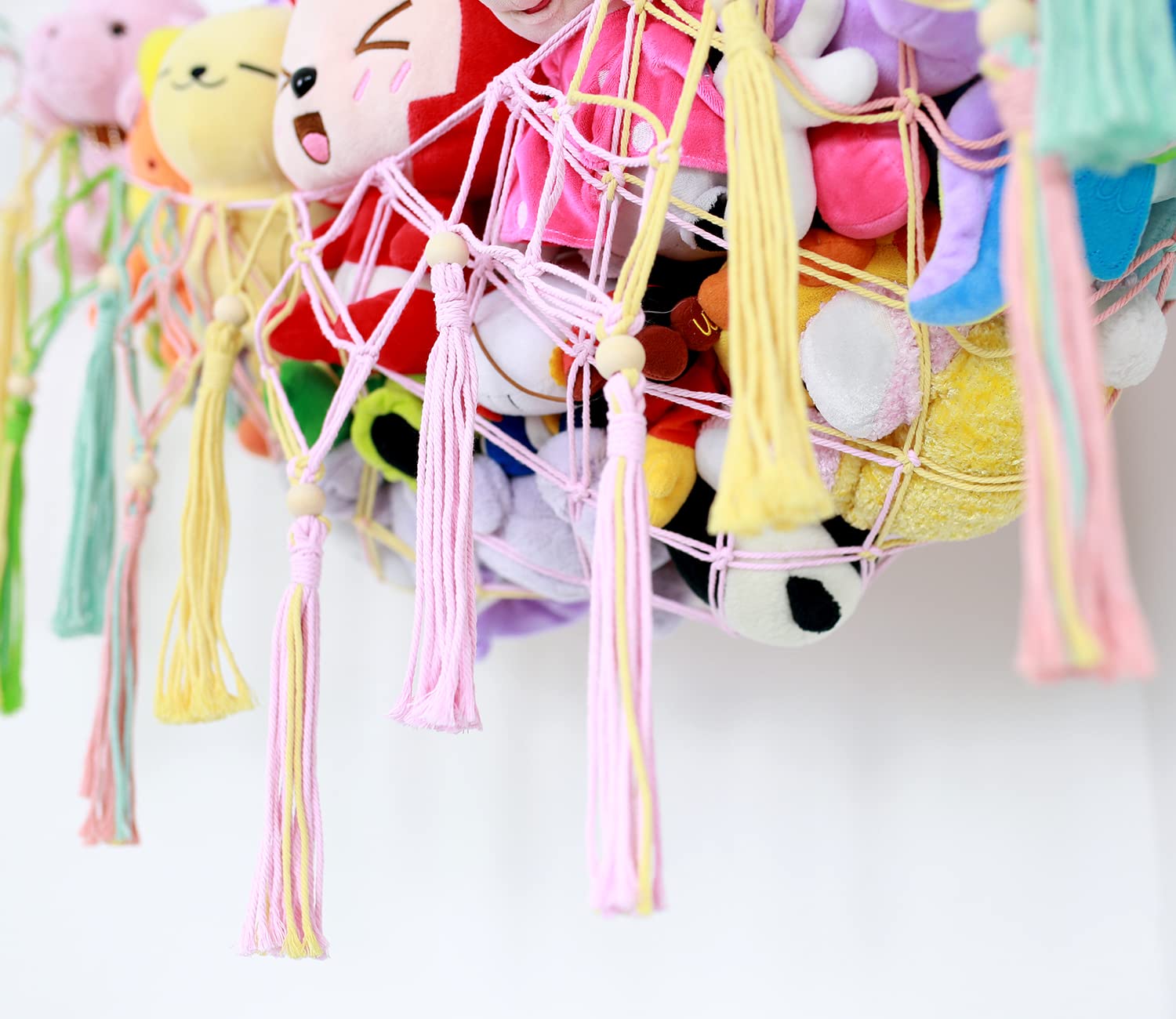 Diocos Toy Hammock Corner Display highlights boho decor and easy toy organization.