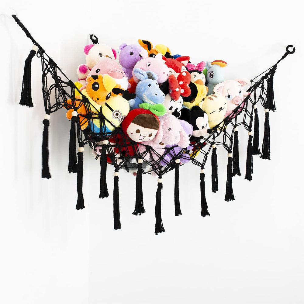 Diocos toy-hammock-tassel-corner-hanging-net highlights tassel corners for stylish, space-saving storage.