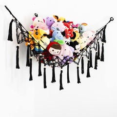 Diocos toy-hammock-tassel-corner-hanging-net highlights tassel corners for stylish, space-saving storage.