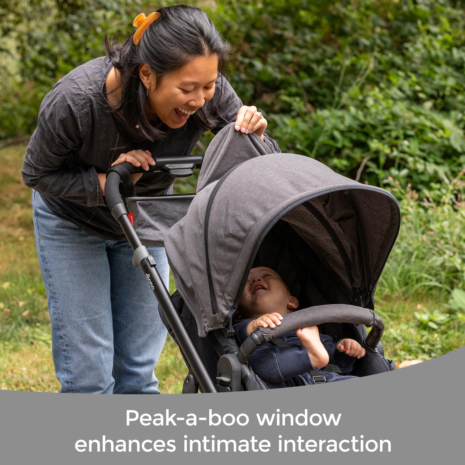 Diono Quantum 4 storage basket and Buggy Buddy for easy essentials transport.