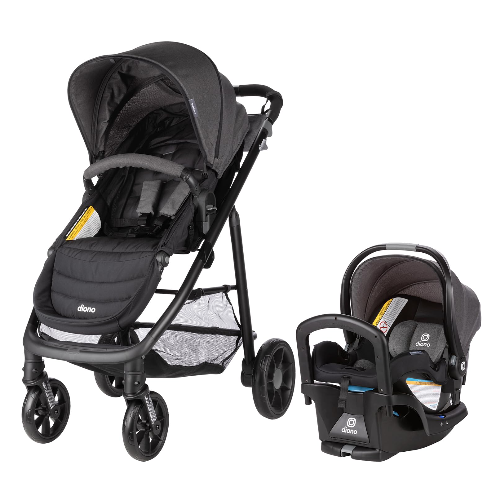 Diono Quantum 4 travel system folded compactly for easy car storage.