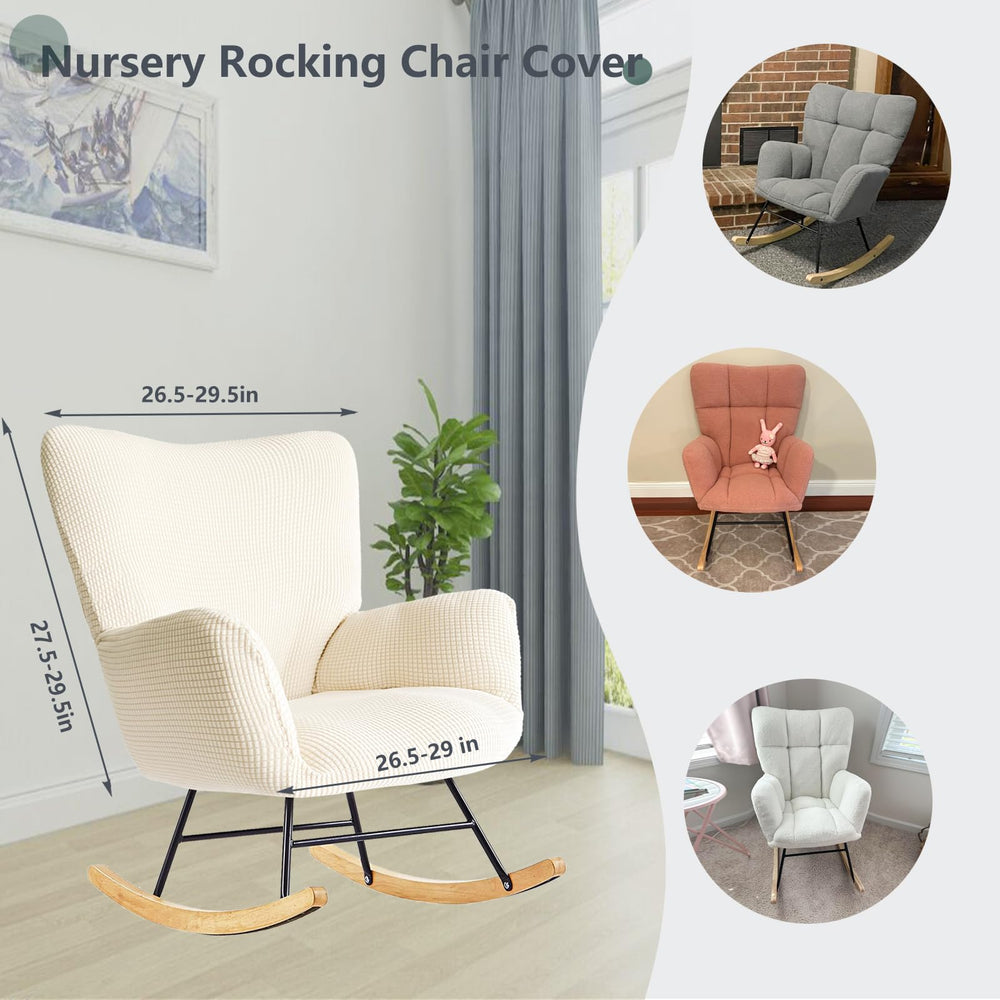 Dipurman cover size guide image demonstrates compatibility with standard rocking chair dimensions.