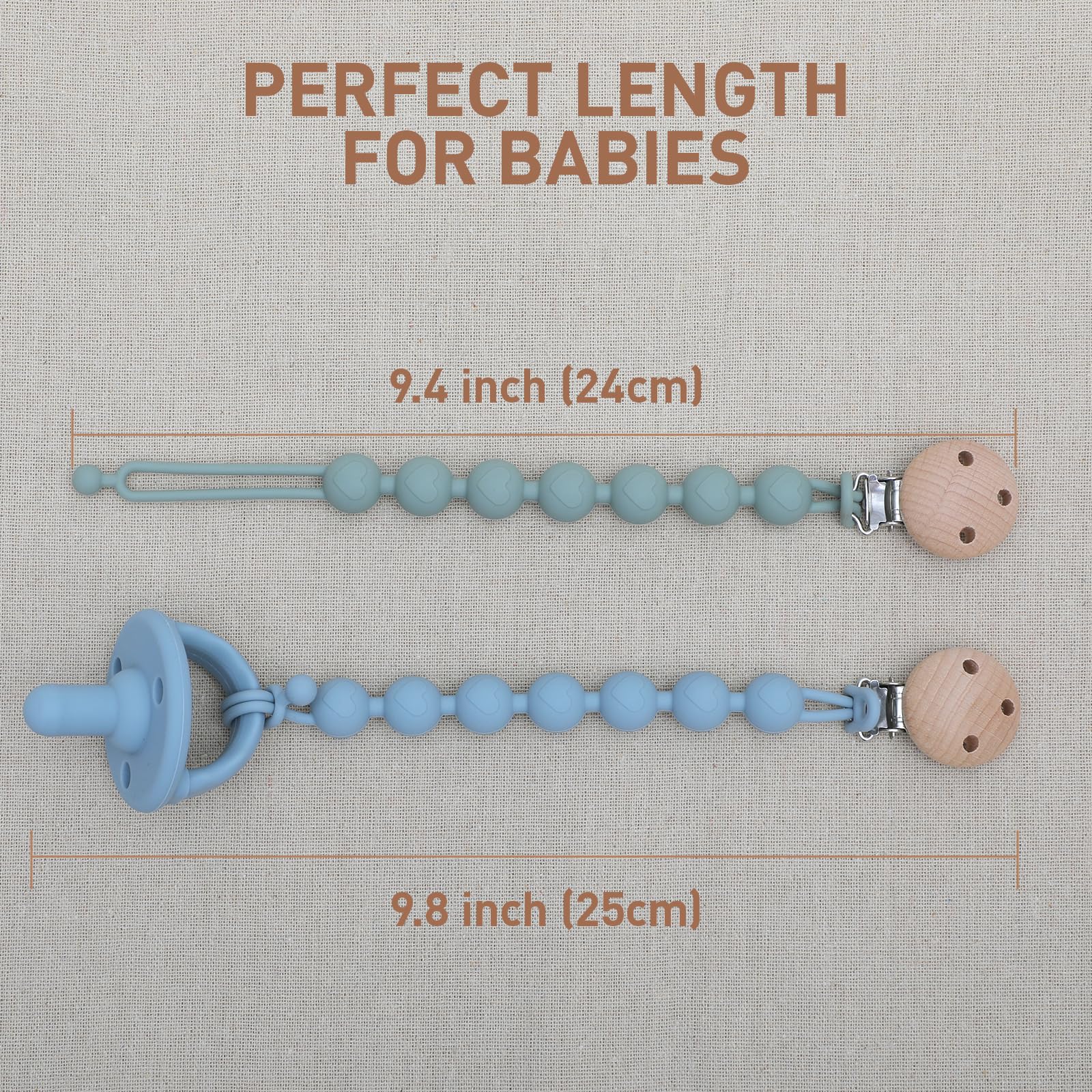 Dirbabi pacifier clip in use with baby demonstrating easy access