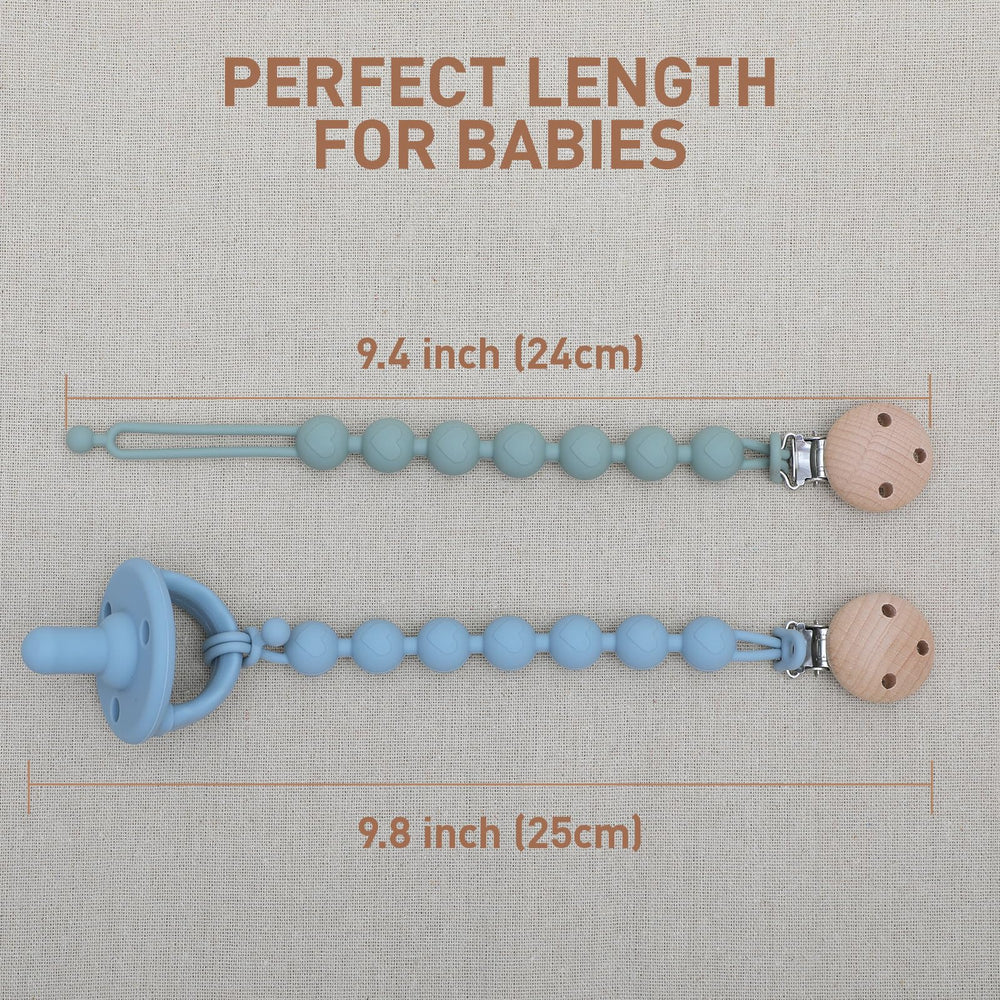 Dirbabi pacifier clip in use with baby demonstrating easy access