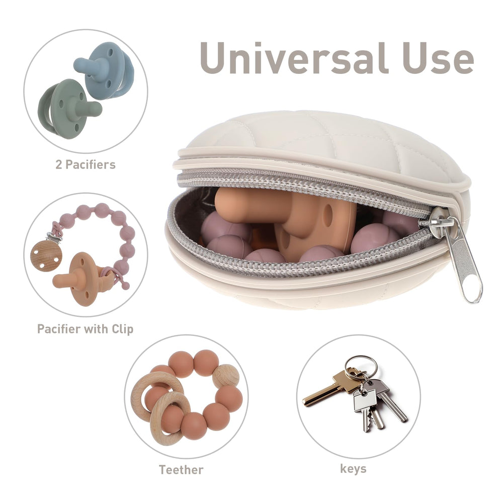 Dirbabi pacifier holder case stores two pacifiers for quick access.