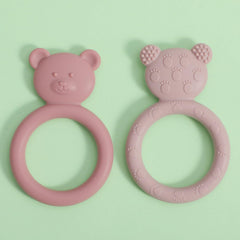Dirbabi silicone baby teether Dusty Lilac held with easy grip