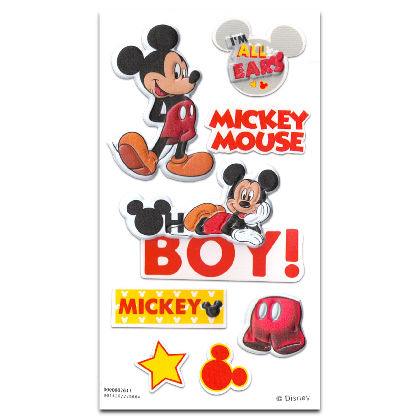 Disney Mickey Mouse rattle with scrapbook stickers for playtime.