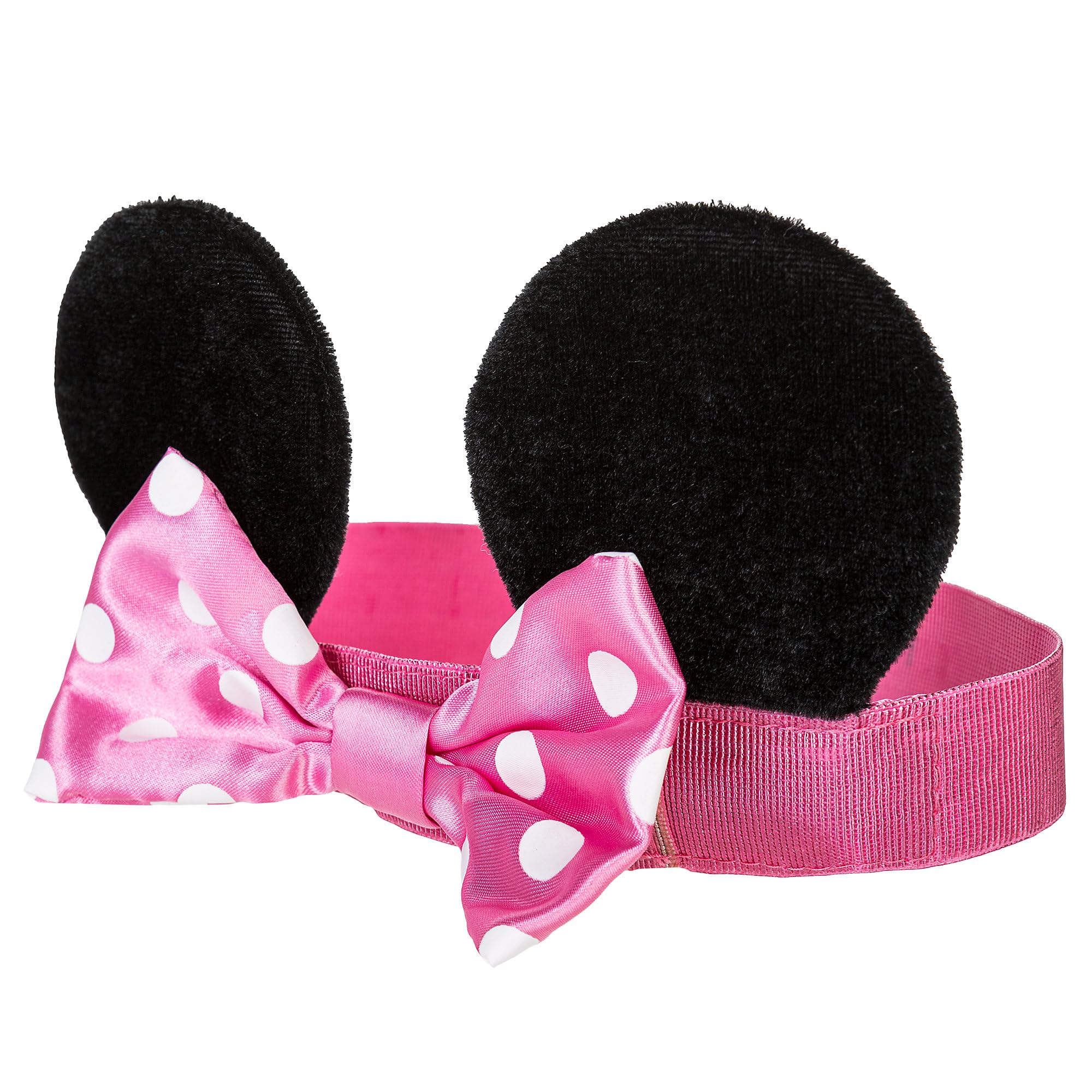 Disney Store Minnie headband with pink stretchy band stays comfy for all-day wear.