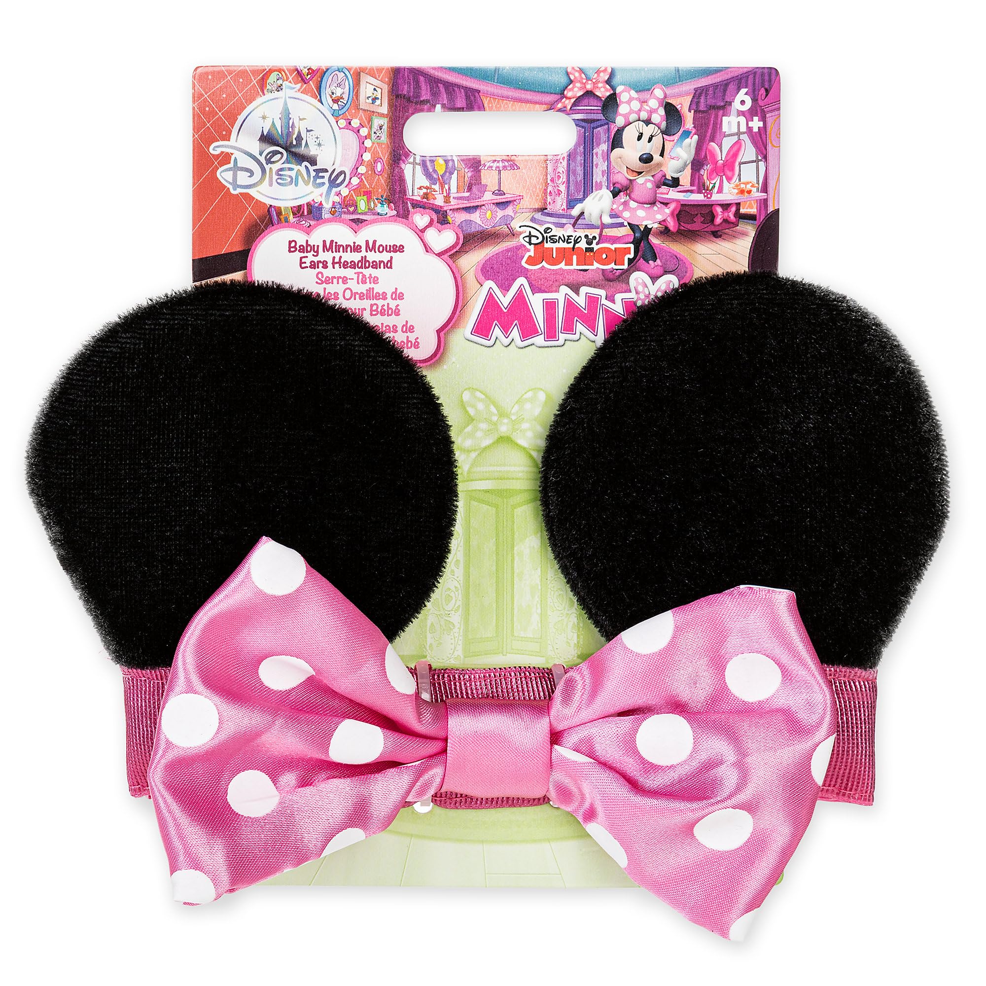 Disney Store Minnie headband satin lining adds soft, gentle touch against baby skin.