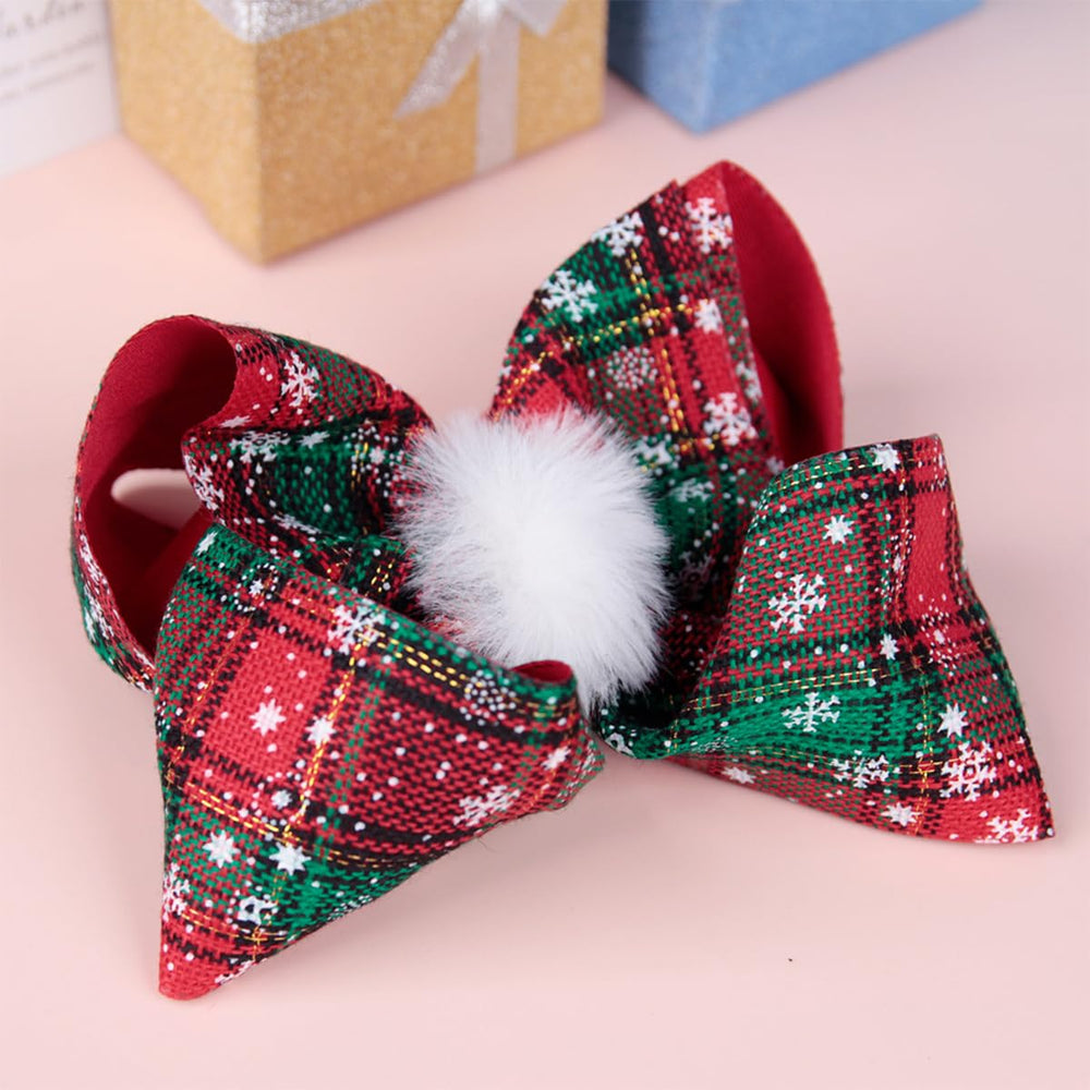 DIUEWOW Christmas hair bow wearing-on-head demonstrates quick, cute styling for kids.