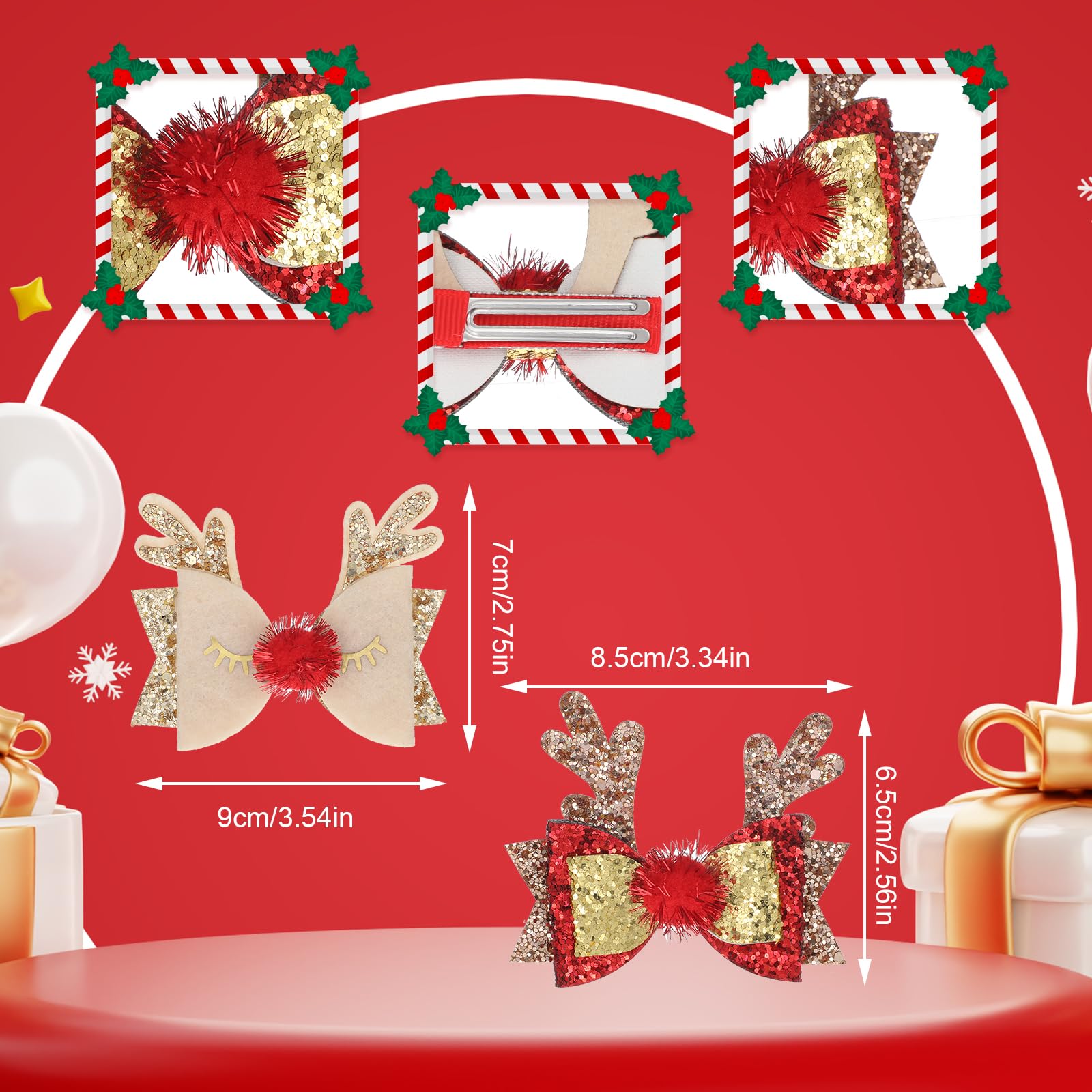 DIVINA VITAE Christmas bow clip gold elk style shines for holiday outfits.