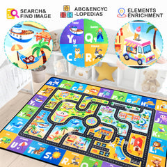 Diysani ABC kids rug construction zone features vehicles for tactile exploration.