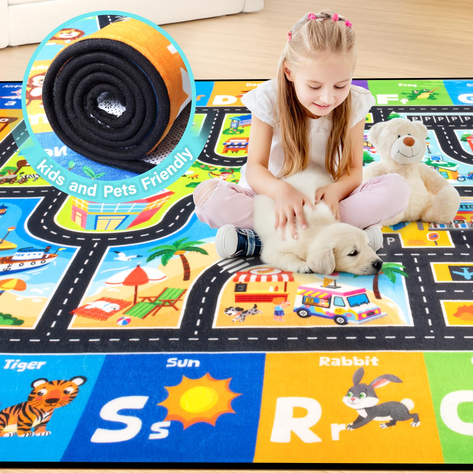 Diysani ABC rug designed for easy cleaning with vacuum or machine wash.