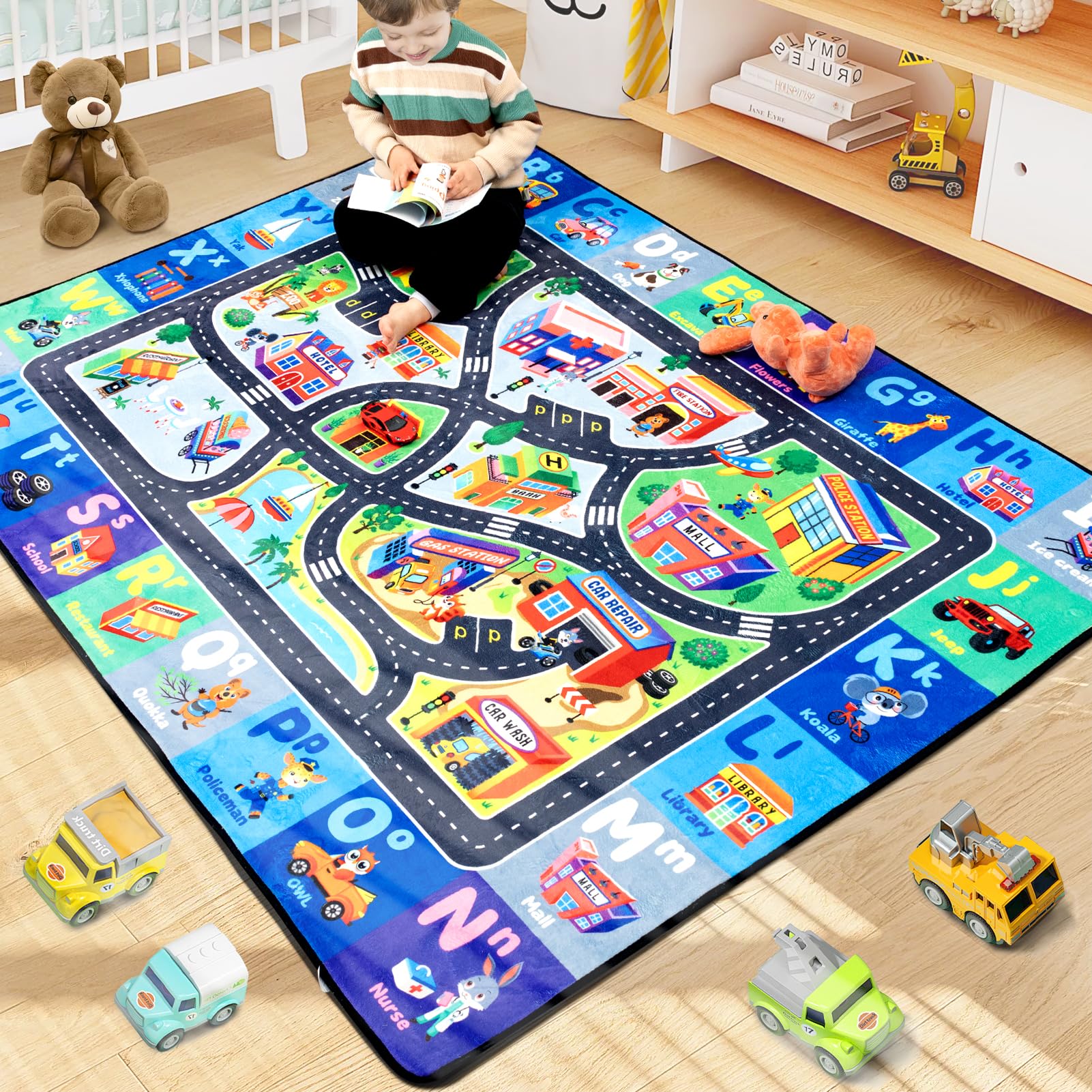 Diysani ABC Rug alphabet and numbers tiles support early literacy during play.