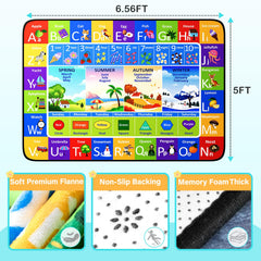 Diysani ABC Rug shows animal shapes and car tracks to spark imaginative play.
