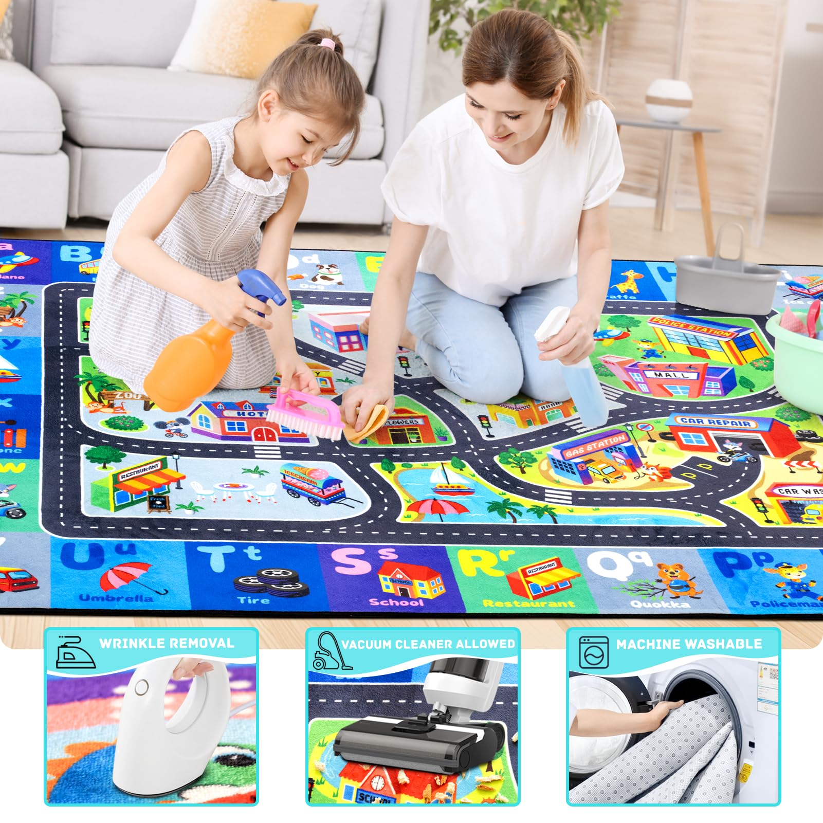 Diysani ABC rug car-track illustrations spark imaginative play.
