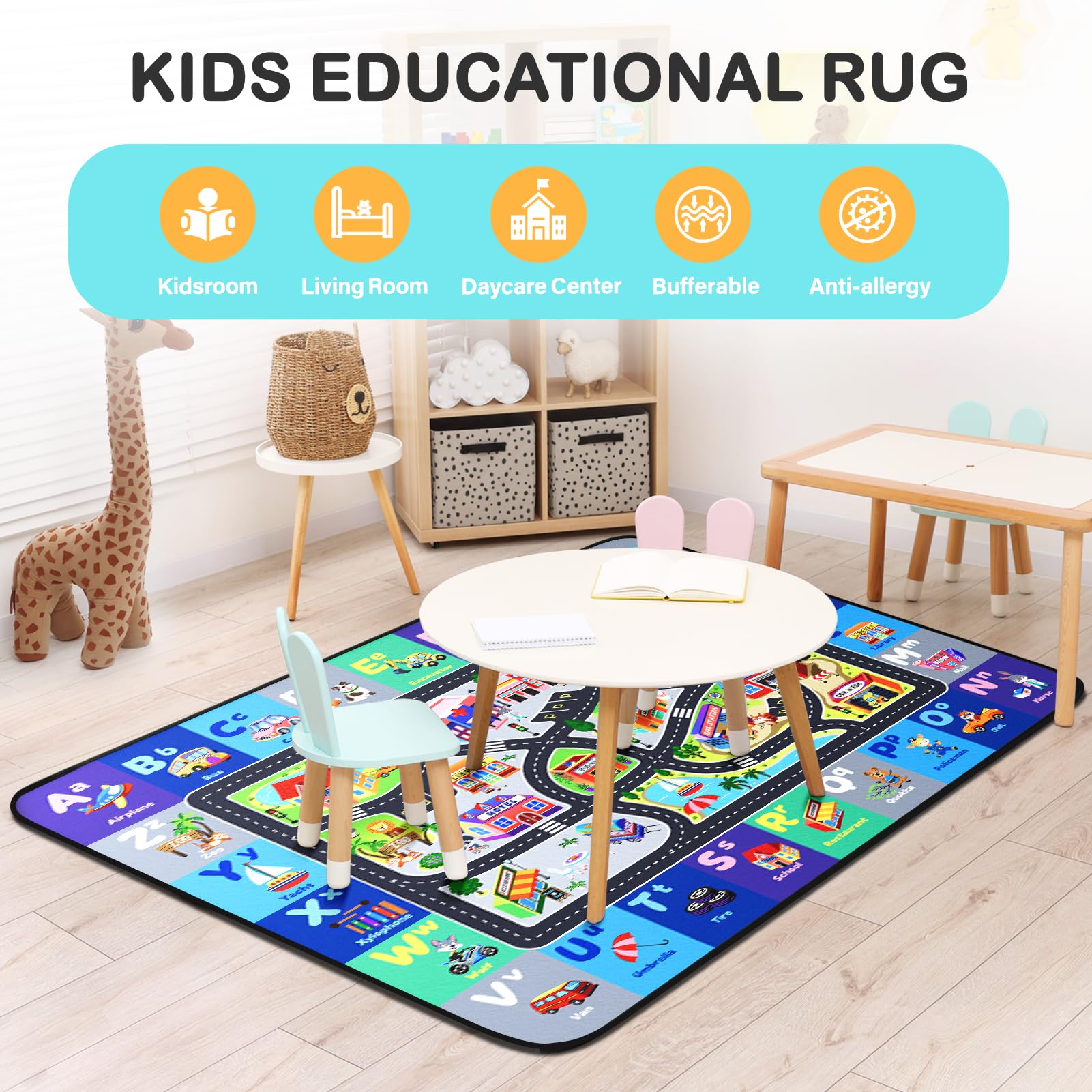Diysani ABC Rug machine-washable and durable for busy families.