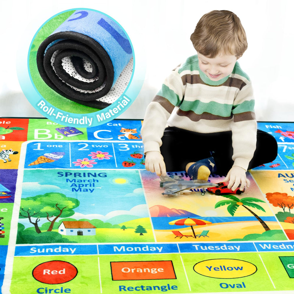 Diysani ABC Rug machine-washable fabric sustains color after regular cleanings.