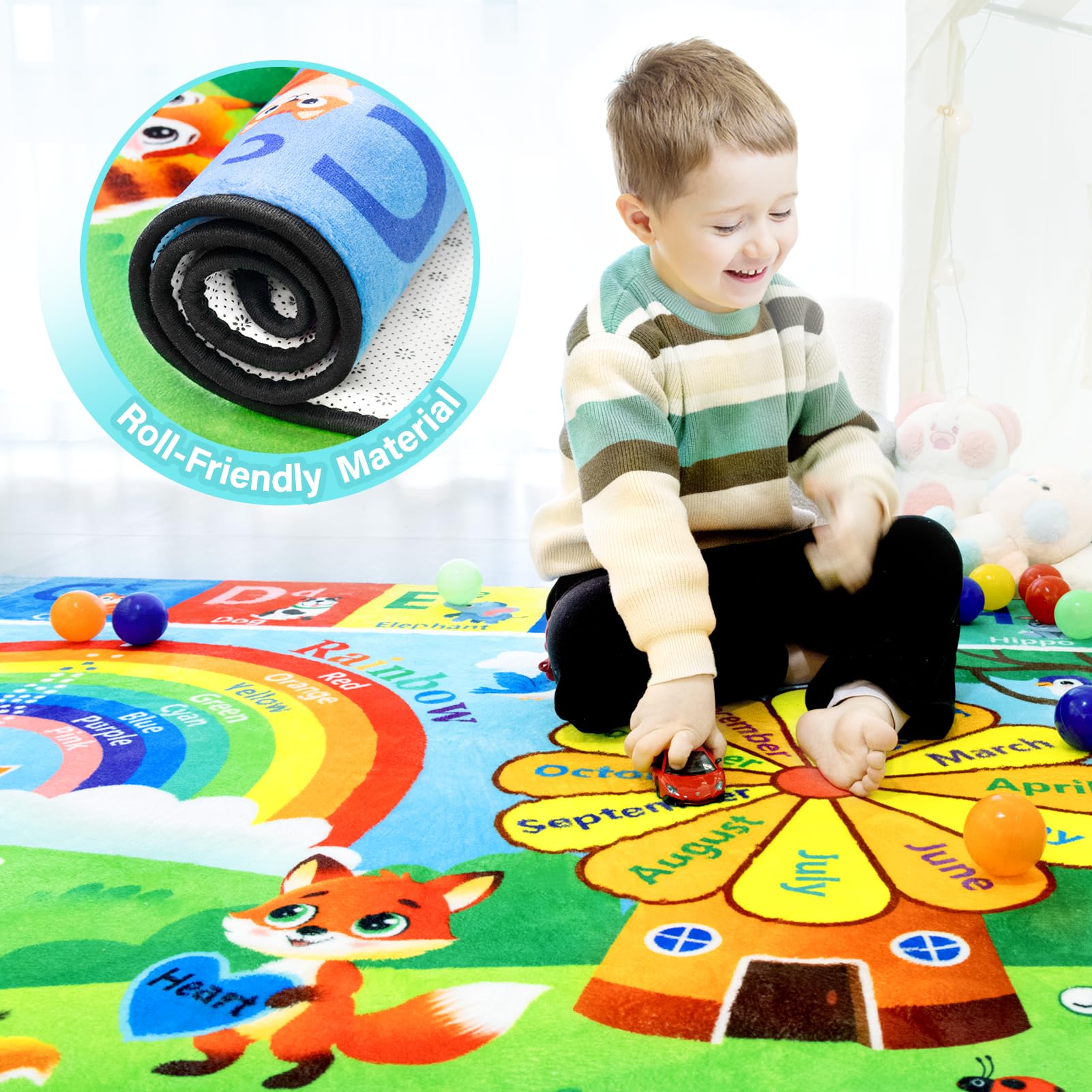 Diysani ABC Rug non-slip bottom helps keep little ones safe on the floor.