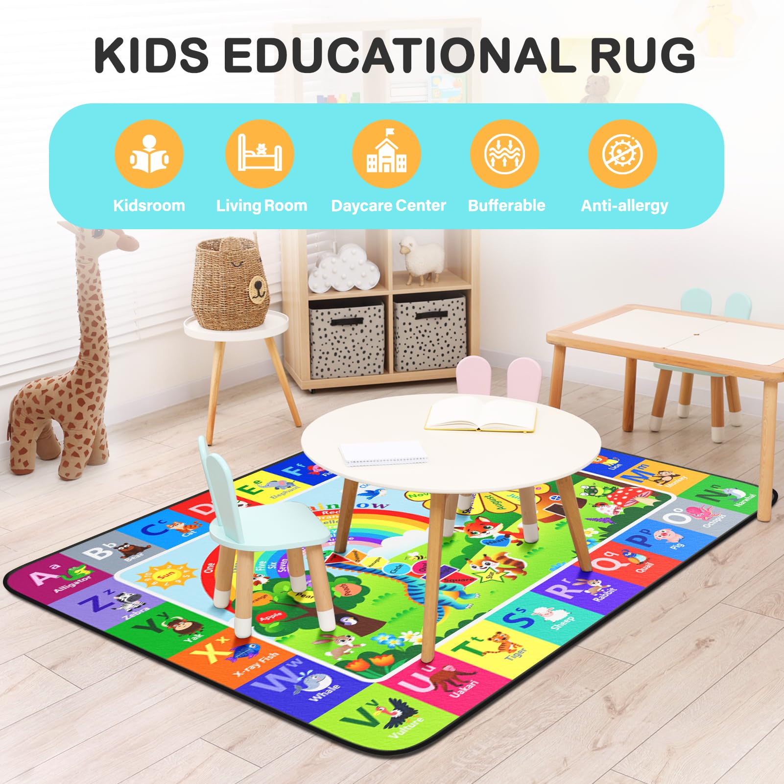 Diysani ABC Rug may show packaging creases that steam ironing can ease.