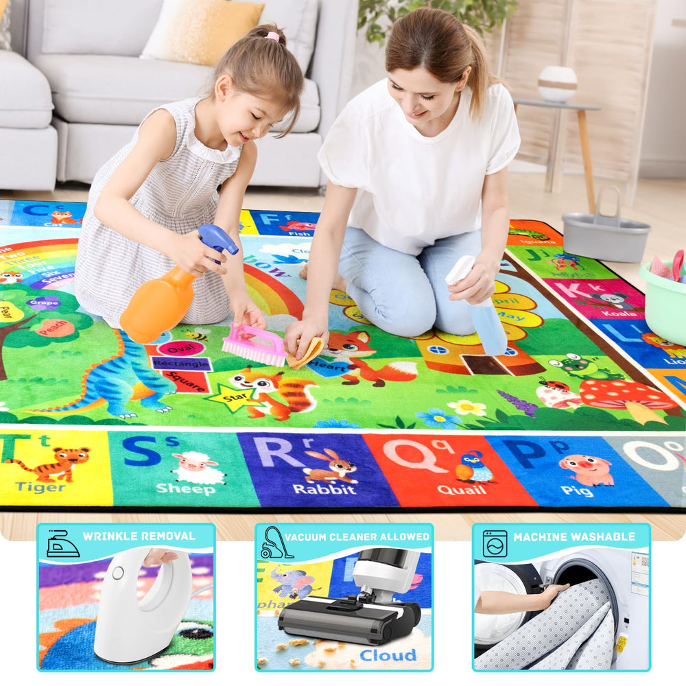 Diysani ABC Rug soft-flannel surface is machine washable for easy maintenance.