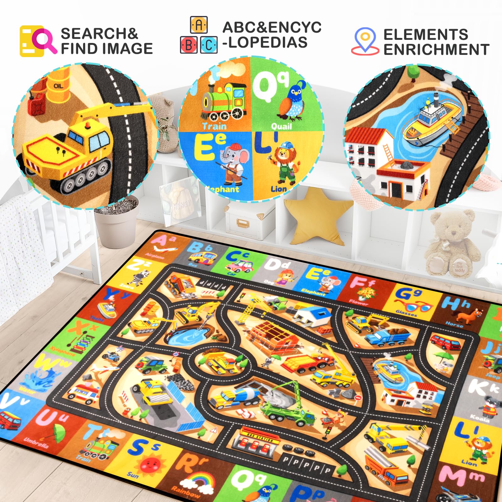 Diysani construction rug construction zone visual offering soft surface for crawling and play.
