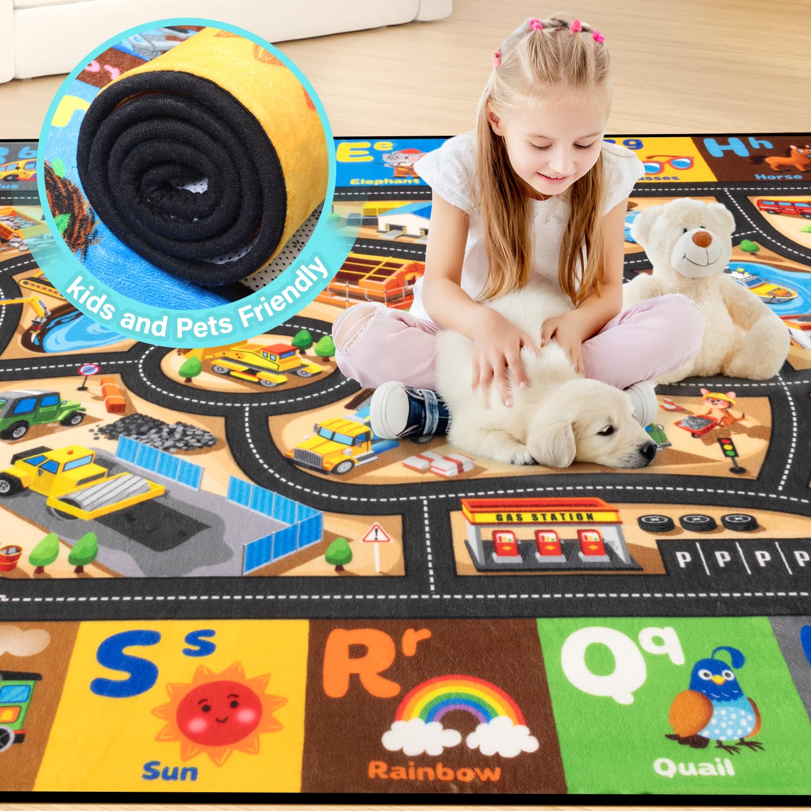 Diysani construction rug safari animals scene provides bright imagery and tactile learning.