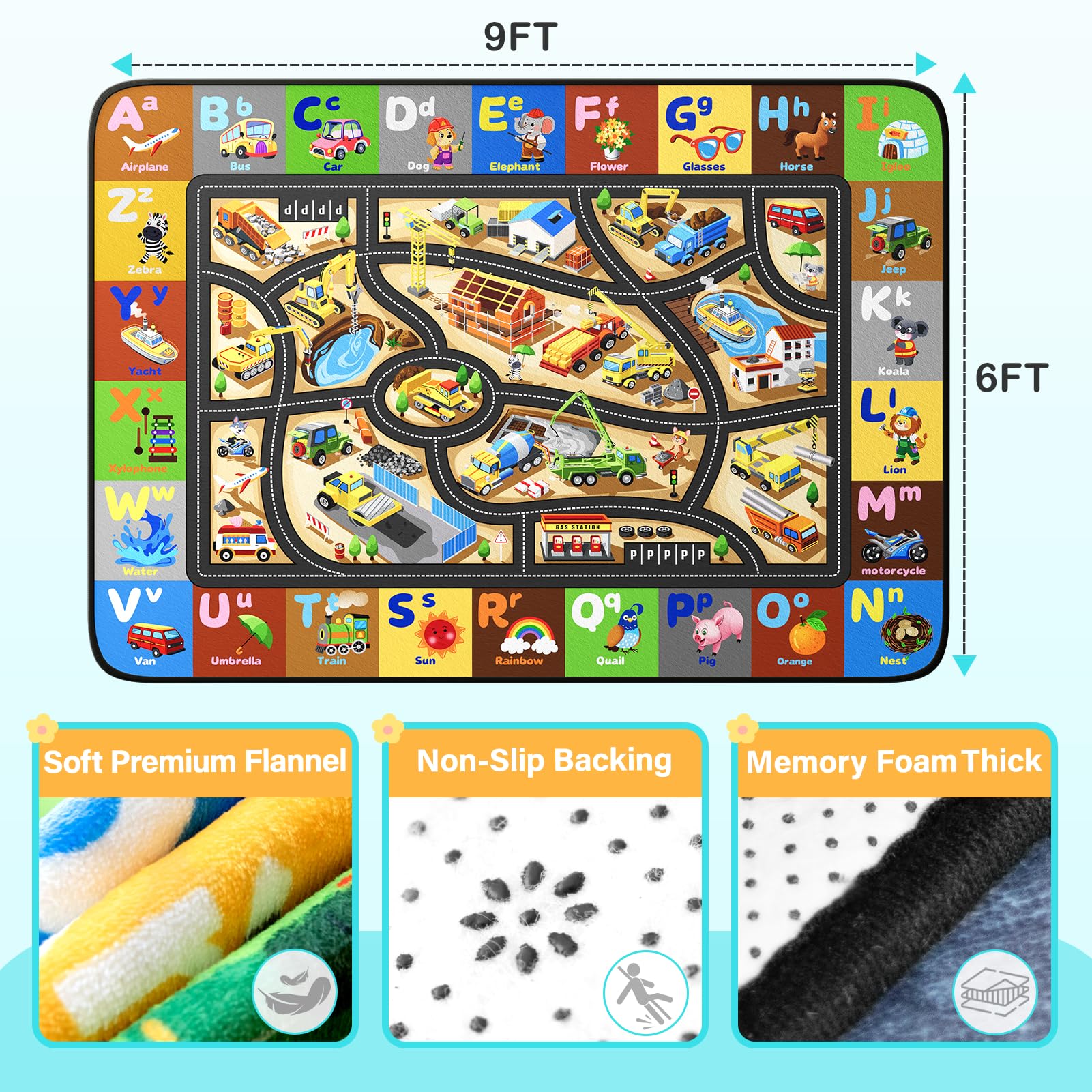 Diysani construction rug with toy cars scene supporting imaginative play and easy cleanup.