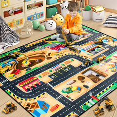 Diysani construction-site-play-rug side view shows durable design for active play