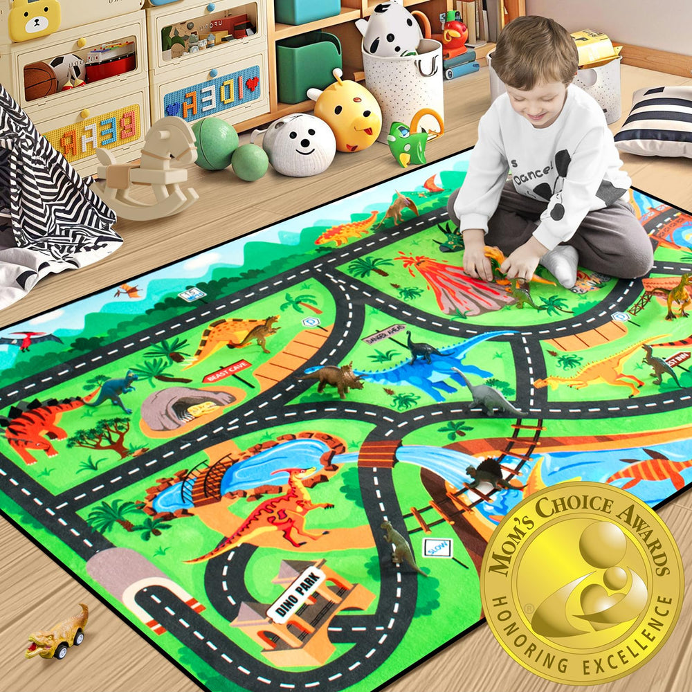 Diysani Kids rug dinosaur-landscape offers engaging visuals for imaginative play and early learning.