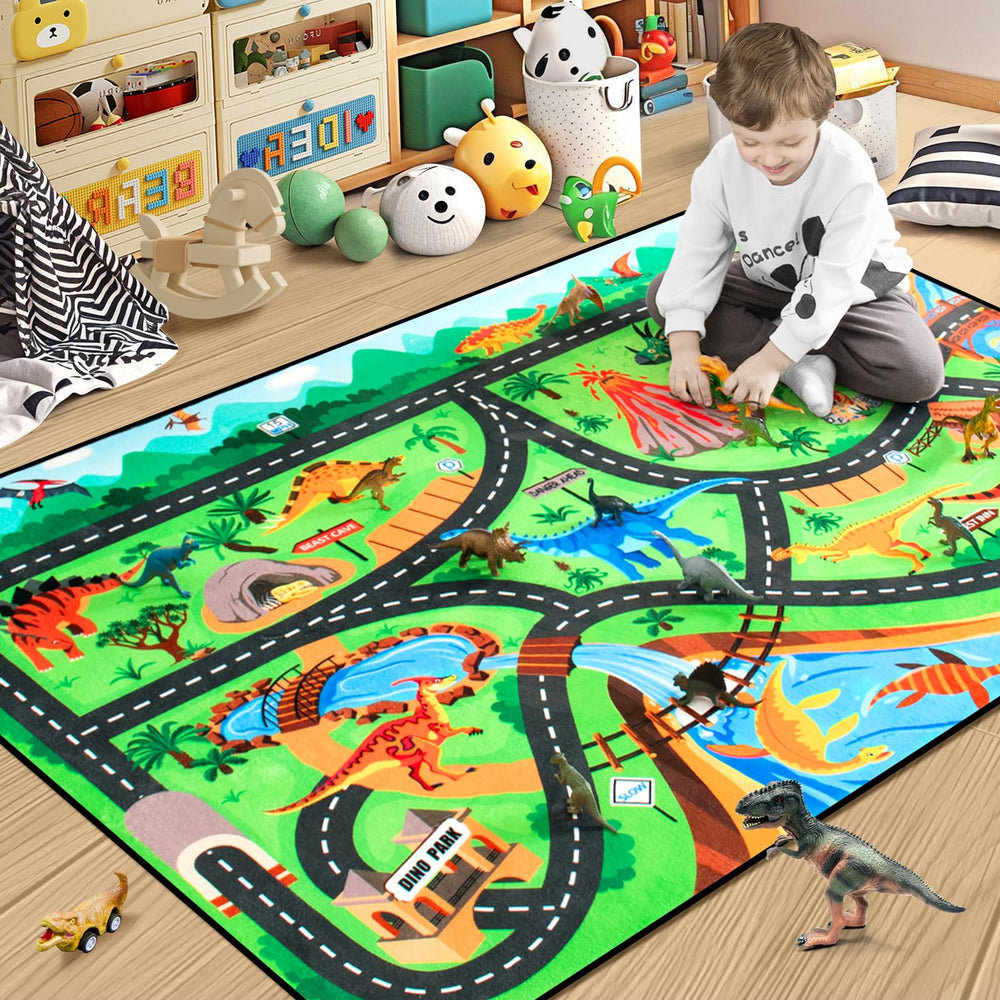 Diysani Kids Rug with dinosaur road map boosts imaginative play
