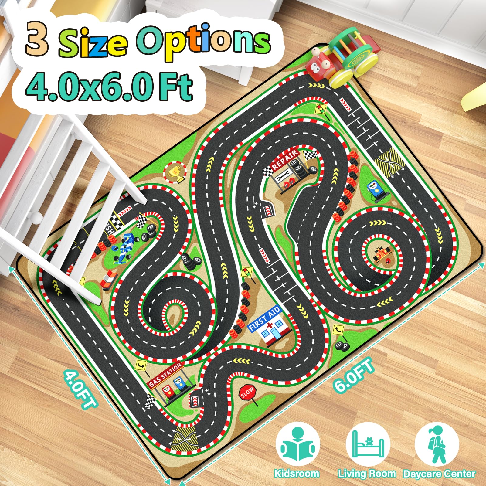 Diysani machine washable rug eases cleanup after toy sessions.