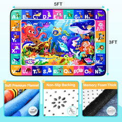 Diysani Ocean ABC Rug letters graphics demonstrate alphabet shapes during playtime.