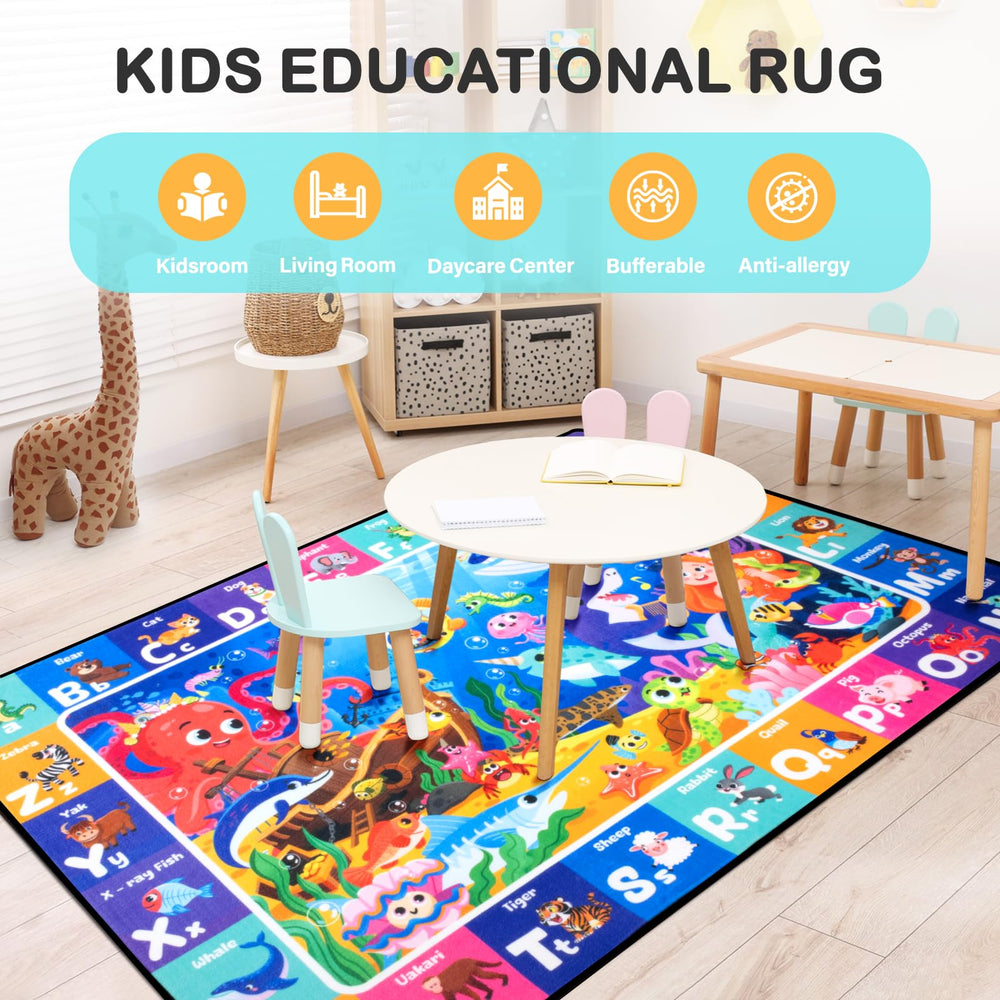 Diysani Ocean ABC Rug multi-scene design invites imaginative play and exploration.