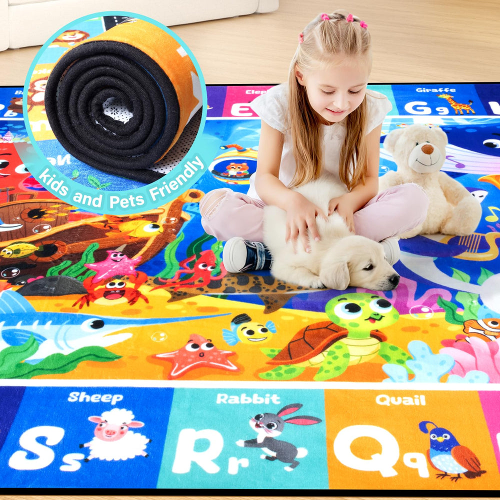 Diysani Ocean ABC Rug washable fabric for quick cleanups after messes