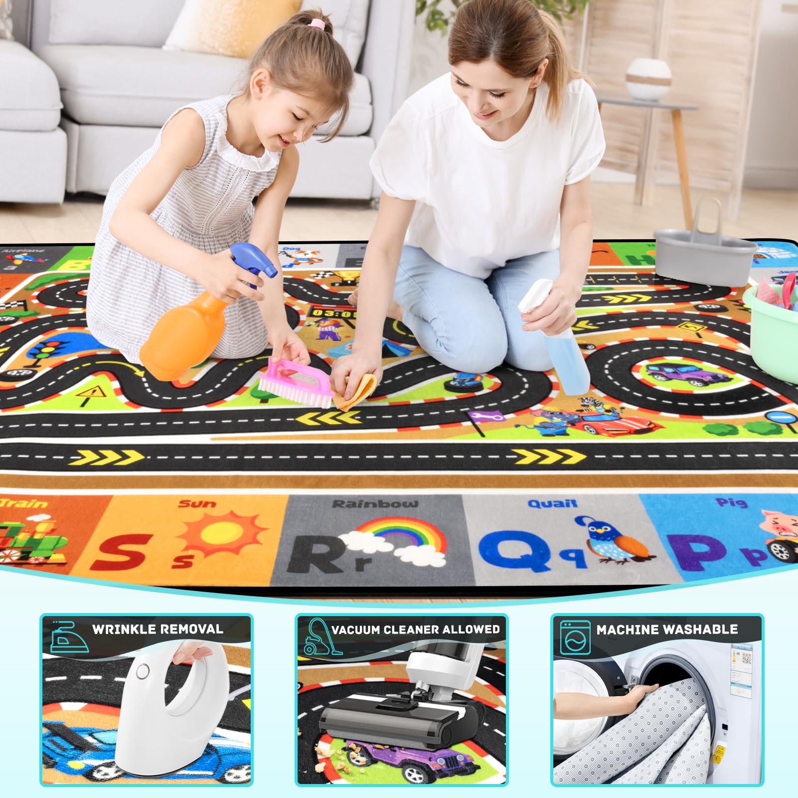 Diysani machine-washable rug for easy cleanups after busy play sessions