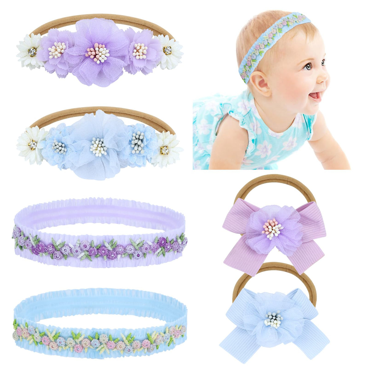 Dizila purple flower headband with stretchy nylon is comfortable for newborns and toddlers.