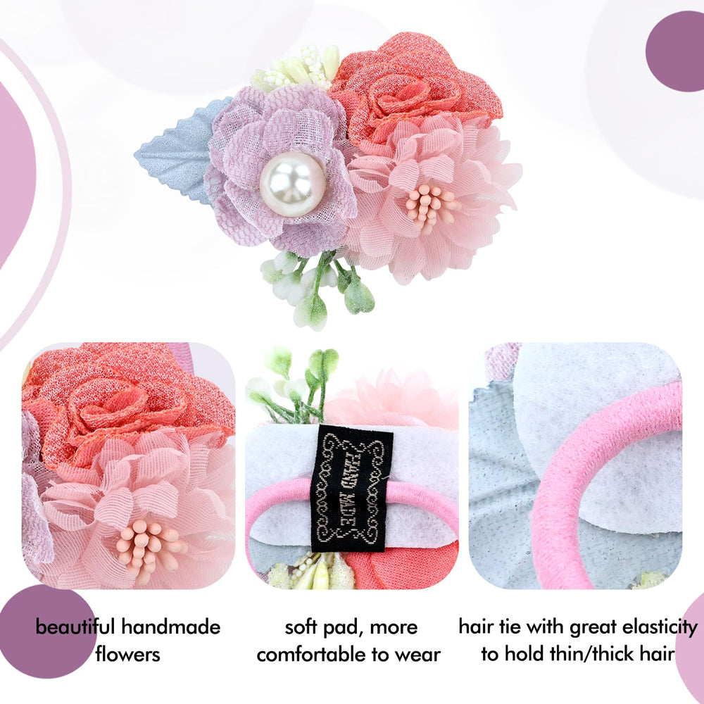 Dizila flower hair ties shown on children wearing pigtails